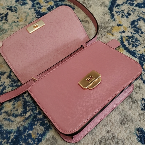 Coach Leather Crossbody Mini Brynn Handbag In Gold & True Pink - Picture 6 of 16